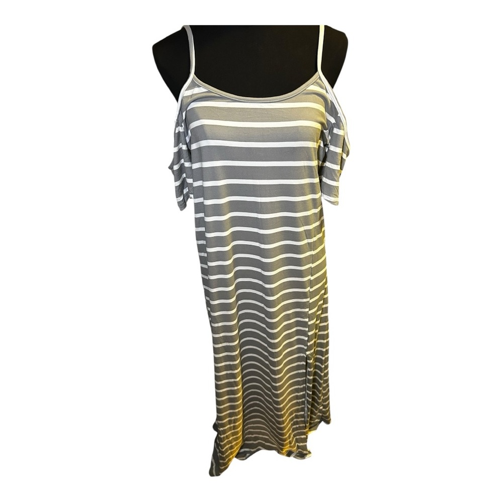Exist Gray and White Off the Shoulder Striped Maxi Dress Size Large